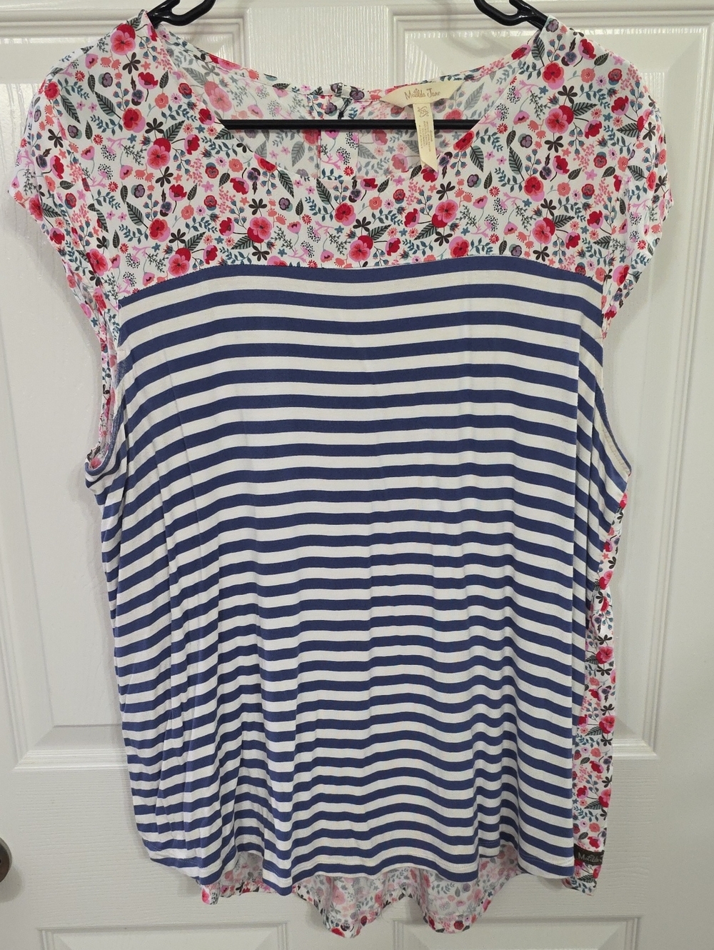 Matilda Jane Navy Stripe Top with Pink Floral Yoke